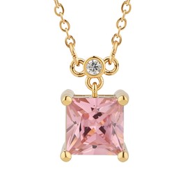 Dlismno 18K Gold-Plated Birthstone Necklace for Women, 5A Princess Square Cubic Zirconia Pendant, Dainty Gold Necklace, Perfect Anniversary & Birthday Gifts for Wife, Mom, Loved Ones or Yourself