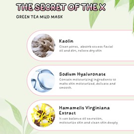 Green Tea Clay Mask, Green Tea Face Mask, 100 g, Natural Cosmetics Against Pimples, Blackheads and Acne, Anti-Ageing Care for Dry and Blemished Skin, Deep Cleansing Mask for Face