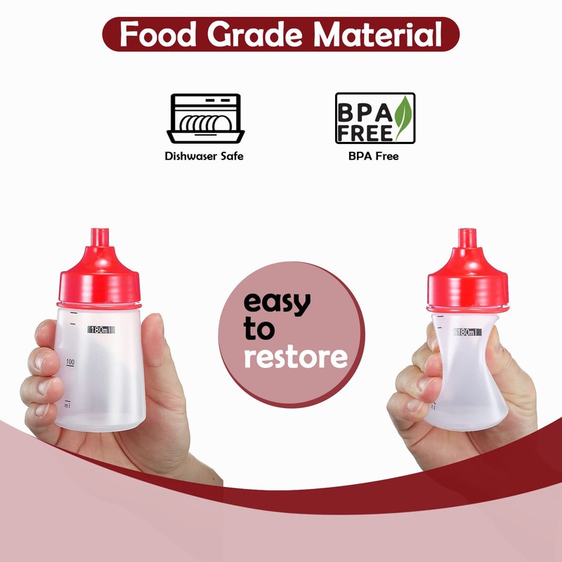 SUJUDE Botellas Exprimibles para Condimentos, Salsas, Masa para Panqueques, Plástico,