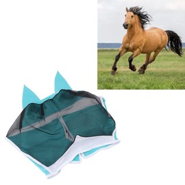 All Round Mesh Fly Mask HeadMounted Ears Knitted Cloth Mesh Cloth Hook Loop Strap Mask Uv Protection Mask for Horse (S)
