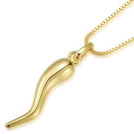 Aurelia Mae 14K Gold Plated Medium Cornicello Italian Horn Pepper Necklace Charm Pendant 18''+2''