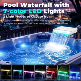 Hanaoyo LED Pool Fountain Waterfall for Above Ground Pools, 7 Different Lighting Colors, Smooth Flowing Pool Waterfall Relaxing Cascade for Outdoor Decor, Adjustable Width Fits Various Frames
