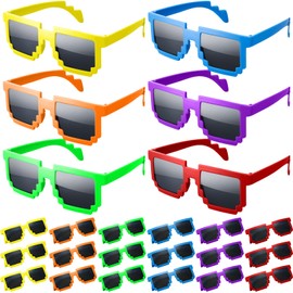 Saysurey 24 Pixel Colorful Sunglasses for Kids and Adults Neon Multicolor Sunglasses for Birthday Game Party Favors