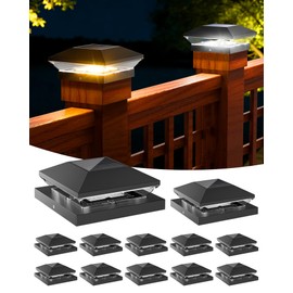 T-SUN Solar Post Cap Lights Outdoor 12 Pack, 2 Modes LED Fence Post Solar Lights Fit for 4x4 5x5 6x6 Vinyl/Wooden Posts, Waterproof Deck Post Lights Solar Powered for Garden Patio Gate Porch
