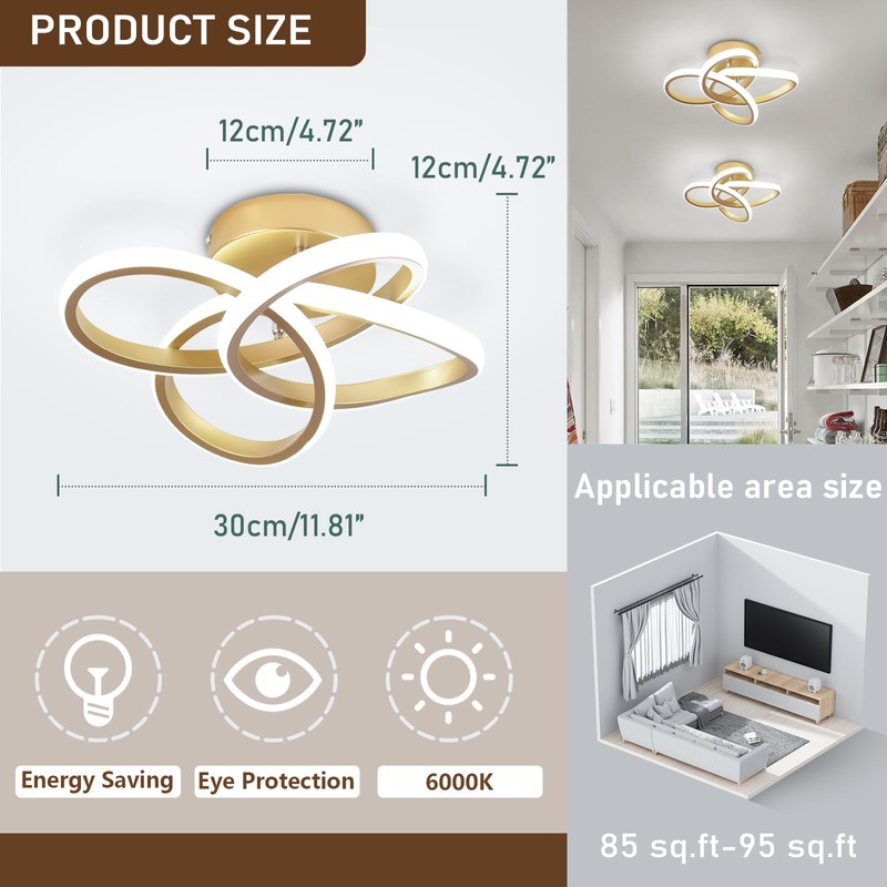 CANEOE Gold Led Hallway Light, 6000K Modern Led Ceiling Light