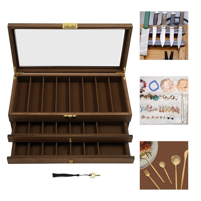 3-Tier Pocket Knife Display Case, 22 Compartments Pocket Knife Case