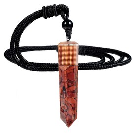 Nupuyai Red Jasper Healing Crystal Point Pendant Necklace for Women Men, Spiral Hexagonal Stone Pendant with Adjustable Cord 60cm
