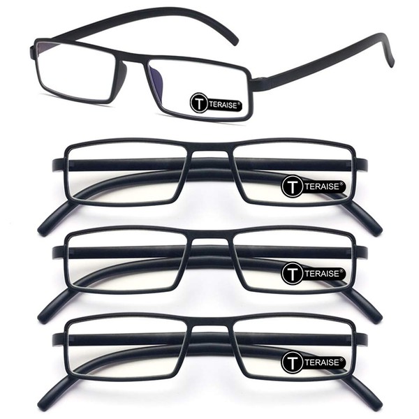 TERAISE 4-Pack Upgrade Reading Glasses Ultralight Reader Anti-blue Glasses +350