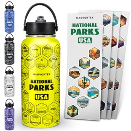32oz Insulated Yellow Water Bottle with Durable Stickers – Stainless Steel Sports Water Bottle with Spout Lid – Insulated Thermos for Cold and Hot Drinks – Large Metal Bottle for Gym, Hiking, Camping