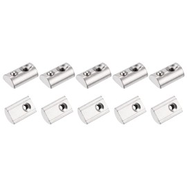 sourcing map 10Pcs M5 T Spring Nut Fastener Carbon Steel Nickel Plated Half Round Roll in Spring T Slot Nut for t-Slot Aluminum Profile 3D Printer, CNC Router 4545 Series