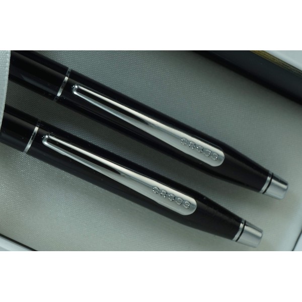 Cross Limited Edition Century Classic Black Lacquer, Polished Appointments with Cross Signature Center Ring Pen and 0.7MM Pencil Set
