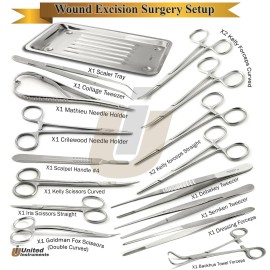 Medentra Wound Excision Tray Set Minor Surgery Medical Needle Holder Scissors Instruments
