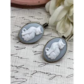 FANCY FOX BOUTIQUE Bronze Cat Kitten Boutique French Wire Cameo Earrings Wedding Party Mom BIRTHDAY