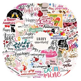 50pcs Anniversary Stickers for Adults, Happy Anniversary Quote Stickers for Helmet Tool Box Truck Vehicles Laptop Notebook Skateboard Motorcycle Bike Water Bottles (Anniversary)