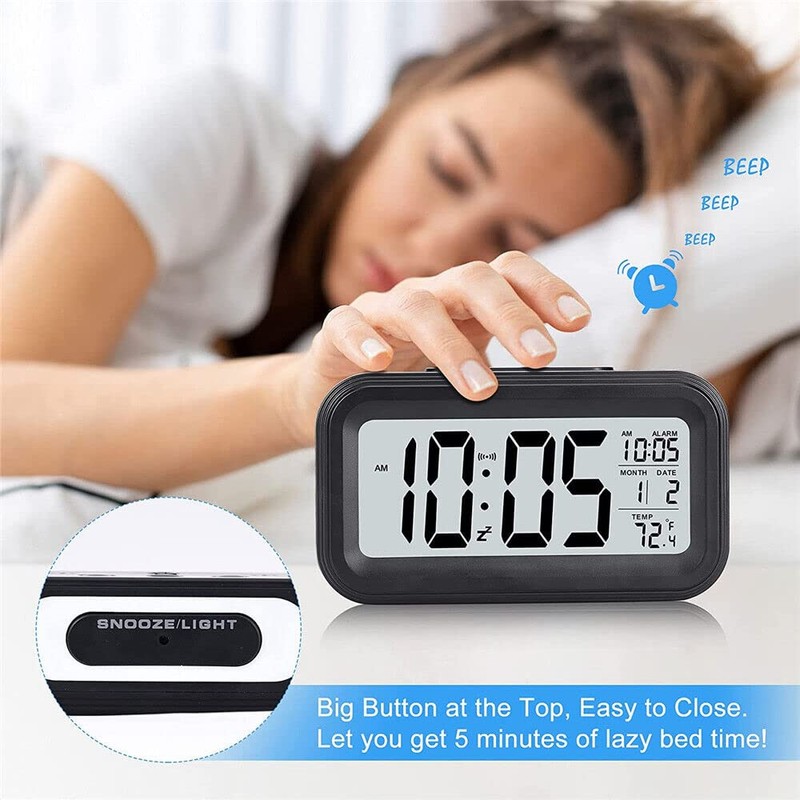 Digital LED Snooze Alarm Clock Bedside Time Temperature Day/Night Desktop