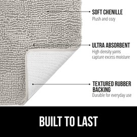 GORILLA GRIP Bathroom Rug Sets, Soft Chenille 2 Piece Area Rugs Set, Toilet Base Mat and 30"x20" Carpet, Absorbent Microfiber Washable Mats Dry Quickly, Home Décor and Bath Room Accessories, Lt Gray