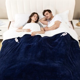 TiMiCalda Heated Blanket King Size - 100"x90" Cozy Soft Knit Heating Blanket with 4 Heat Levels & 4 Hours Auto-Off, Jacquard Fleece, Overheating Protection, Warm Gifts, Navy