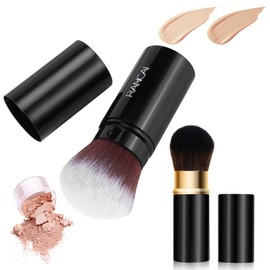Retractable Makeup Brush Set of 2 - Professional Powder Brush with Soft Bristles for Loose Powder, Compact Powder & Foundation, Portable Blush Brushes in Travel Design