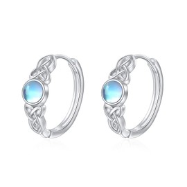 POPLYKE Sterling Silver Moonstone Hoop Earrings Small Huggie Earrings Jewellery Gift for Women, Sterling Silver, Cubic Zirconia