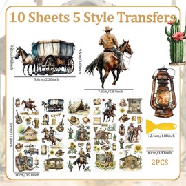 WANDIC 10 Sheets Rub On Transfer Sticker, Retro Shepherd Carriage Pattern Stickers Waterproof Transfer Decals for DIY Scrapbooking Photo Albums Furniture,11.8 * 3.9in