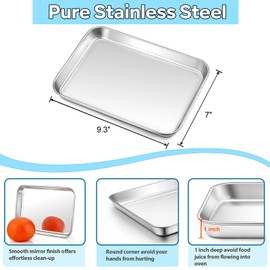 TeamFar Toaster Oven Pan with Rack & Mat, 9.3’’ x 7’’ x 1’’ Mini Baking Pan Cooling Rack Stainless Steel with Silicone Mat Set for Daily Use, Healthy & Sturdy, Oven & Dishwasher Safe, Set of 3