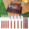 12 Pcs Stainless Steel Wooden Handle Tableware Set Outdoor 4