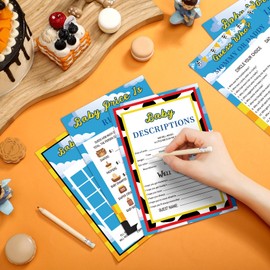 Yinder 145 Pcs Boy Baby Shower Games Girl or Boy Activities Cards Baby Bingo Description and Wishes Guess Who Mommy or Daddy Price is Right Word Scramble Game