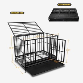 Elevon 42 Inch Heavy Duty Dog Crate with Secure Locking System, Escape-Proof Dog Cage Kennel for Medium to Large Dogs, Indestructible Chew-Resistant Design, Dual Doors & Easy-Clean Removable Tray