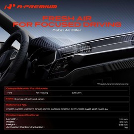 A-Premium - Filtro de aire de cabina de 2 piezas con carbón activado compatible con Ford Mustang 2005-2014, reemplazo# 4R3Z19N619AA