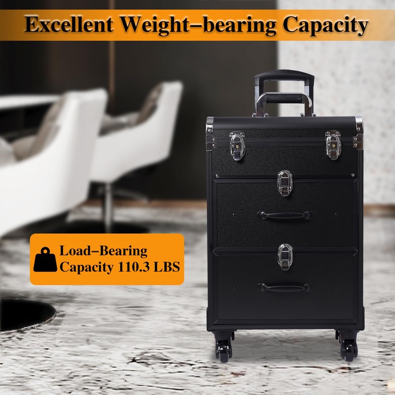 RustyVioum Rolling Makeup Case, Large Cosmetic Trolley with Locks, Make