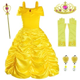 Princess Costume For Girls Birthday Party Fancy Dress Up with Accessories(Crown+Wand+Earrings+Gloves) 2T 3T