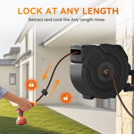 NEOTEC Retractable Garden Hose Reel 5/8 Inch x 90 ft Wall Mounted Garden Hose