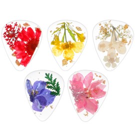 5 Pieces Flower Guitar Picks Dried Flower Resin Guitar Plectrums Heavy Handmade Colorful Guitar Plectrums Artist Guitar Pick for Electric Acoustic Guitars Ukulele Bass, Classical Triangle