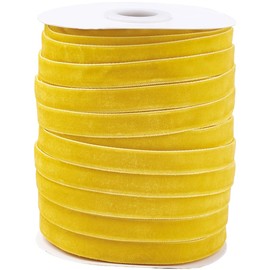 CABODYALS 50 Yards 3/8 Inch Yellow Thin Velvet Ribbon Rolls Vintage Soft Single Faced Sewing Crushed Velvet Fabric Spool Narrow Ribbons for Wedding Decoration Gift Wrapping Head Ornament DIY Craft