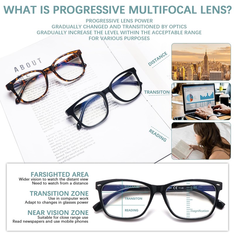 VIDEBLA 4 Pack Progressive Multifocus Reading Glasses for Women Men