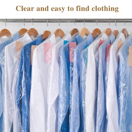 Pack of 24 Long Garment Covers 60 x 150 cm Plastic Garment Bags Hanging Transparent Garment Bags Suit Bags Dustproof Clothes Covers for Smocks, Coats, Dresses