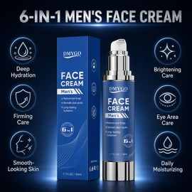 6-in-1 Face Cream for Men with PDRN, Hyaluronic Acid & Squalane, Anti-Aging Moisturizer for Wrinkles, Firming, Brightening, Deep Hydration, Eye Area & Neck Care, 1.7 oz(2PCS)