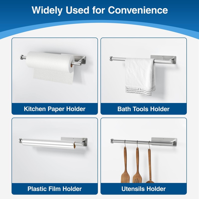 Paper Towel Holder - Self-Adhesive or Drilling, Brushed Nickel, Wall