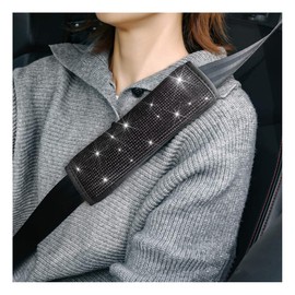 JNNJ 2 Bling Bling Car Shoulder Strap Pad, Rhinestone Car Seat Belt, Car Seat Belt Pad Protection, Car Interior Decoration, Suitable for All Vehicles, SUVs (Black)