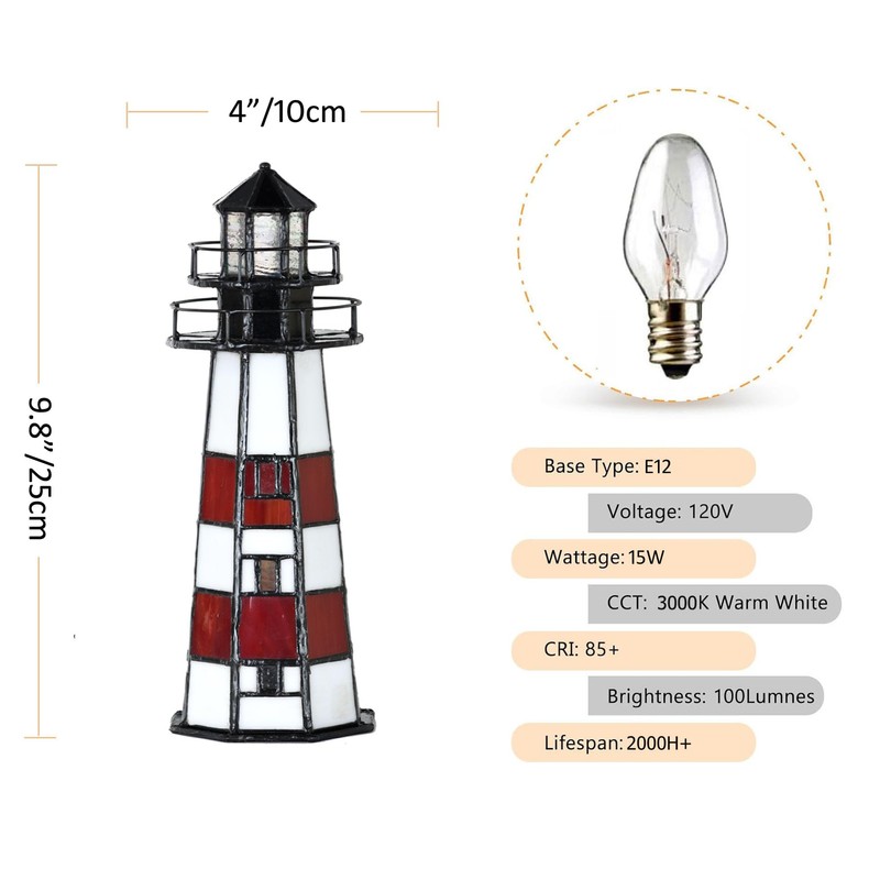 HomeBeauty A0016 Tiffany Lighthouse Lamp Stained Glass Accent Table lamp