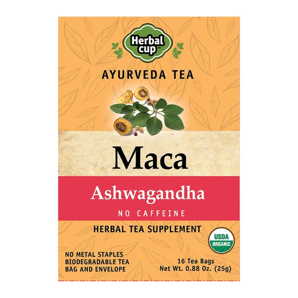 Herbal Cup Ayurveda Maca Tea, Organic Ashwagandha, No Caffeine Herbal Teas (16 Count, Pack of 1)