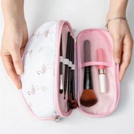 Flamingo Pattern Fabric Makeup Storage Bag with a bottom compartment