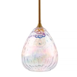 Homebelife Stained Hammered Glass Pendant Light with Brass Gold Accent, Adjustable Hanging Lamp for Kitchen, Dining Room, and Living Room