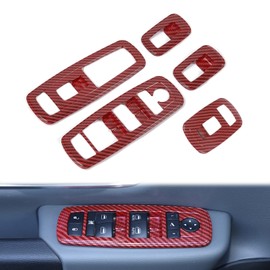 Voodonala Window Lift Switch Power Window Control Regulator Button Embellishment Trim 2018-2024+ Dodge RAM Interior Accessories ABS Red Carbon Fiber 5pcs