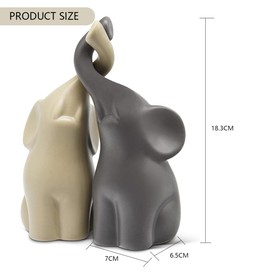 Harmonious Elephant Couple Ceramic Sculpture – Modern Beige & Grey Elephant Figurine Set, 18 cm High Decorative Pair for Home, Living Room, Office, and Table Decoration