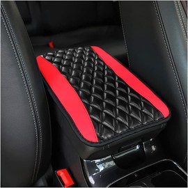 Car Center Console Cushion Pad, Universal Leather Waterproof Armrest Seat Box Cover Protector, Comfortable Car Decor Accessories Fit for Most Cars, Vehicles, SUVs (Red)