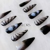 [GLORS] Stiletto Press-On Nails, Black and Silver Butterfly Design, 10