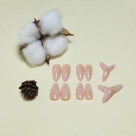 Christmas Press on Nails Medium Almond Winter Fake Nails Nude Full Cover White Snowflake False Nails with Designs Glossy Glue on Nails Acrylic Manicure Xmas Nail Decorations for Women Girls 24Pcs