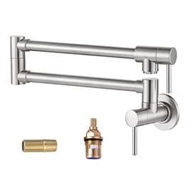 Aleasha Modern Kitchen Pot Filler,Wall Mount Folding Stove Faucet, Commercial Brass Construction Potfuller with Robotic Swing Arm,Retractable Brushed Nickel Potfiller for Sink