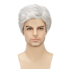 Sabosi Men's White Wigs Short Wigs Natural Looking Heat Resistant Synthetic Hair with Adjustable Cap 180g